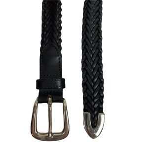 Copper Key Youth Boys Black Italian Grain Woven Leather Belt with Silver Buckle